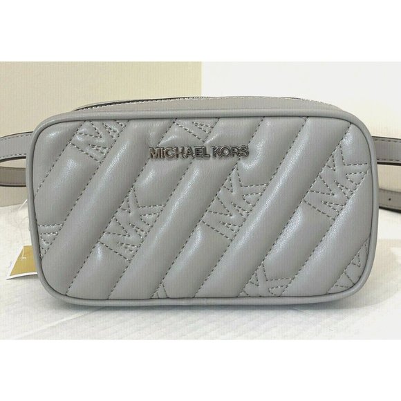 New Michael Kors Rose Belt Bag Quilted Vegan Leather Pearl Grey - Picture 1 of 5